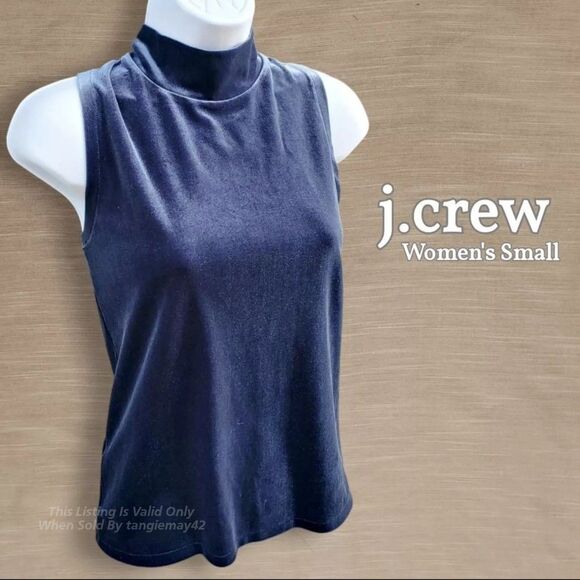 J Crew Blue Velvet Velour Mock Neck Tank Top Sleeveless Shell Womens Small EUC - Picture 1 of 10